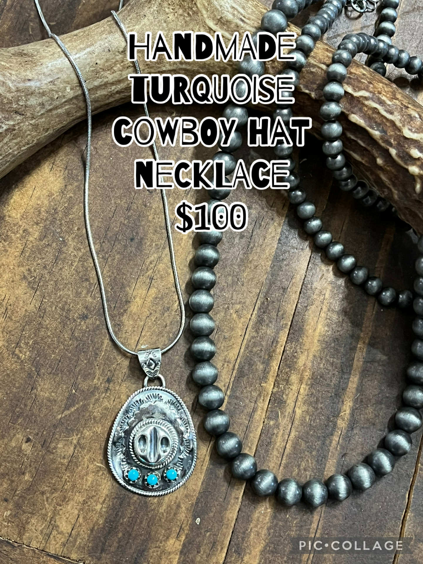 Handmade Turquoise Cowboy Hat Necklace