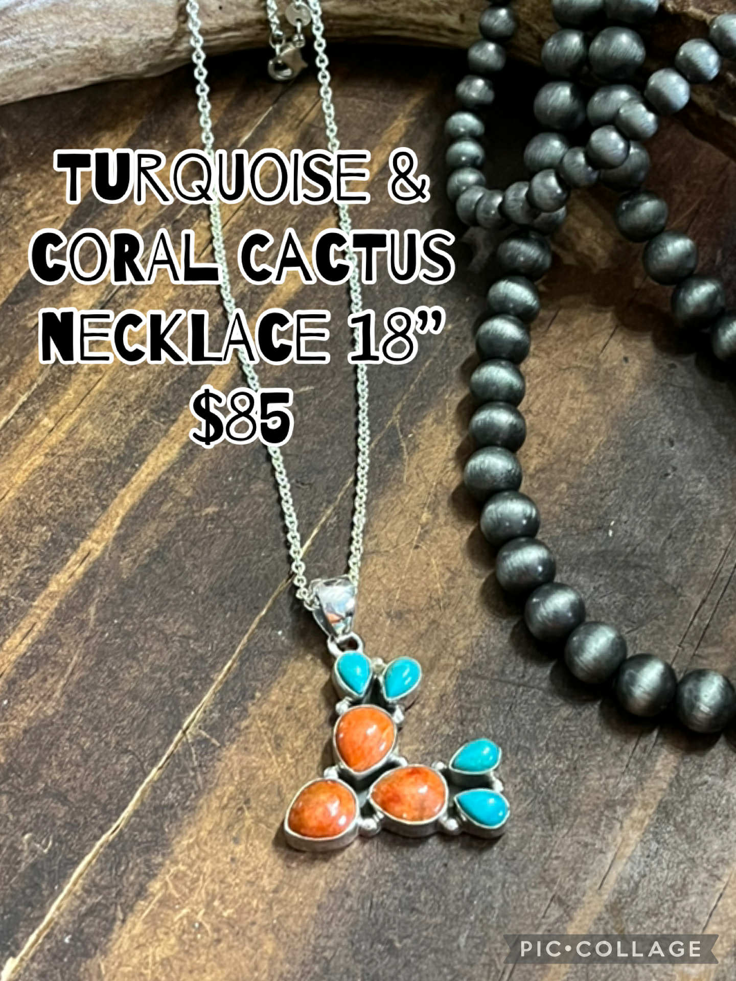 Turquoise/Coral Cactus Necklace