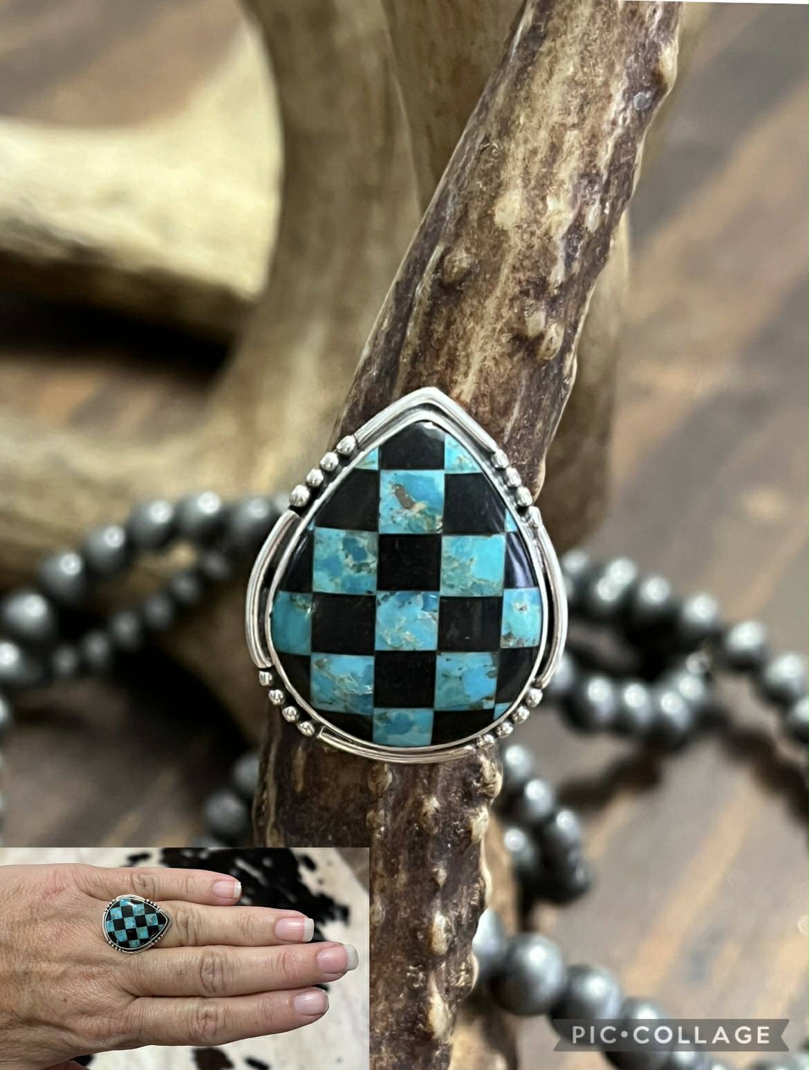 Turquoise checkered Ring