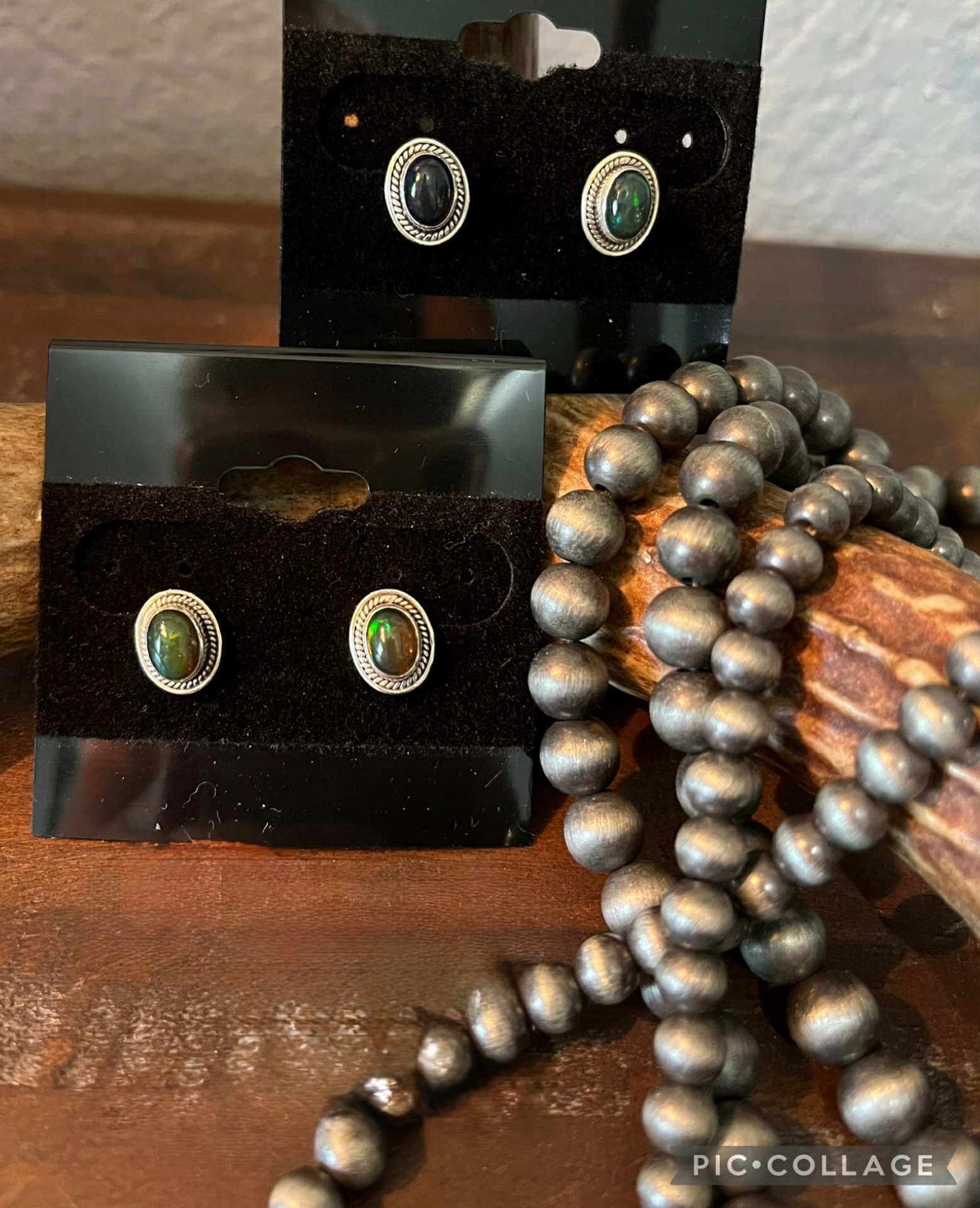 Black Opal Stud Earrings