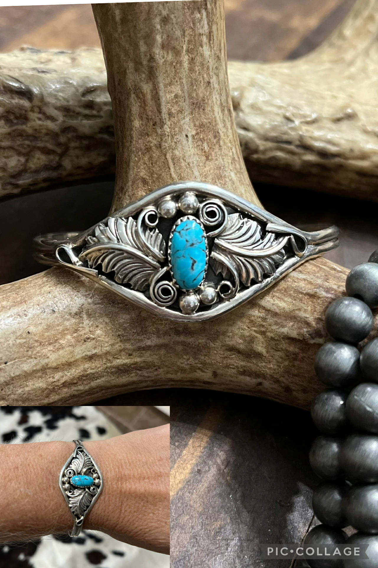 Navajo Handmade Kingman Turquoise Cuff