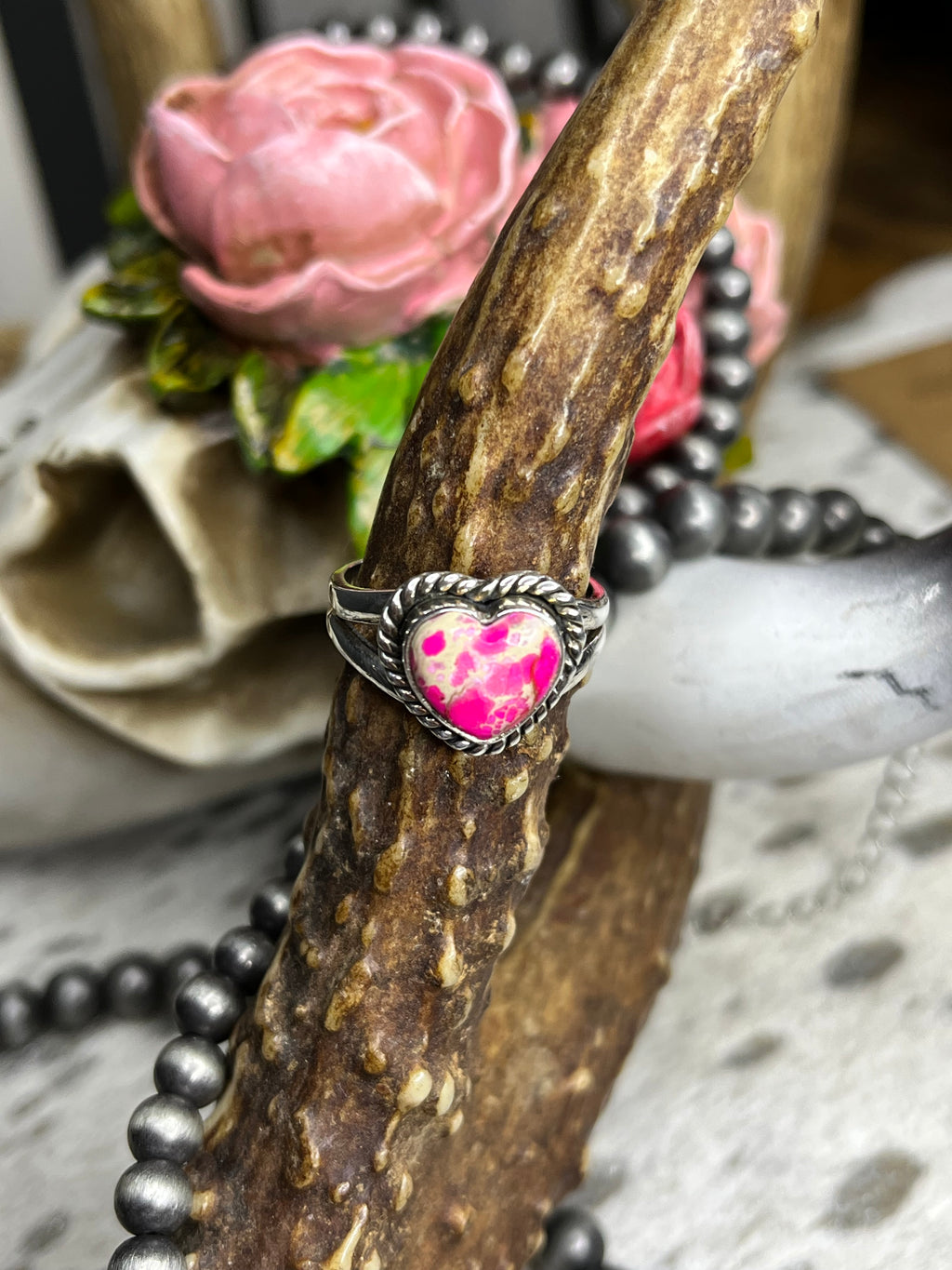 Pink Sea Sediment Jasper Heart Ring