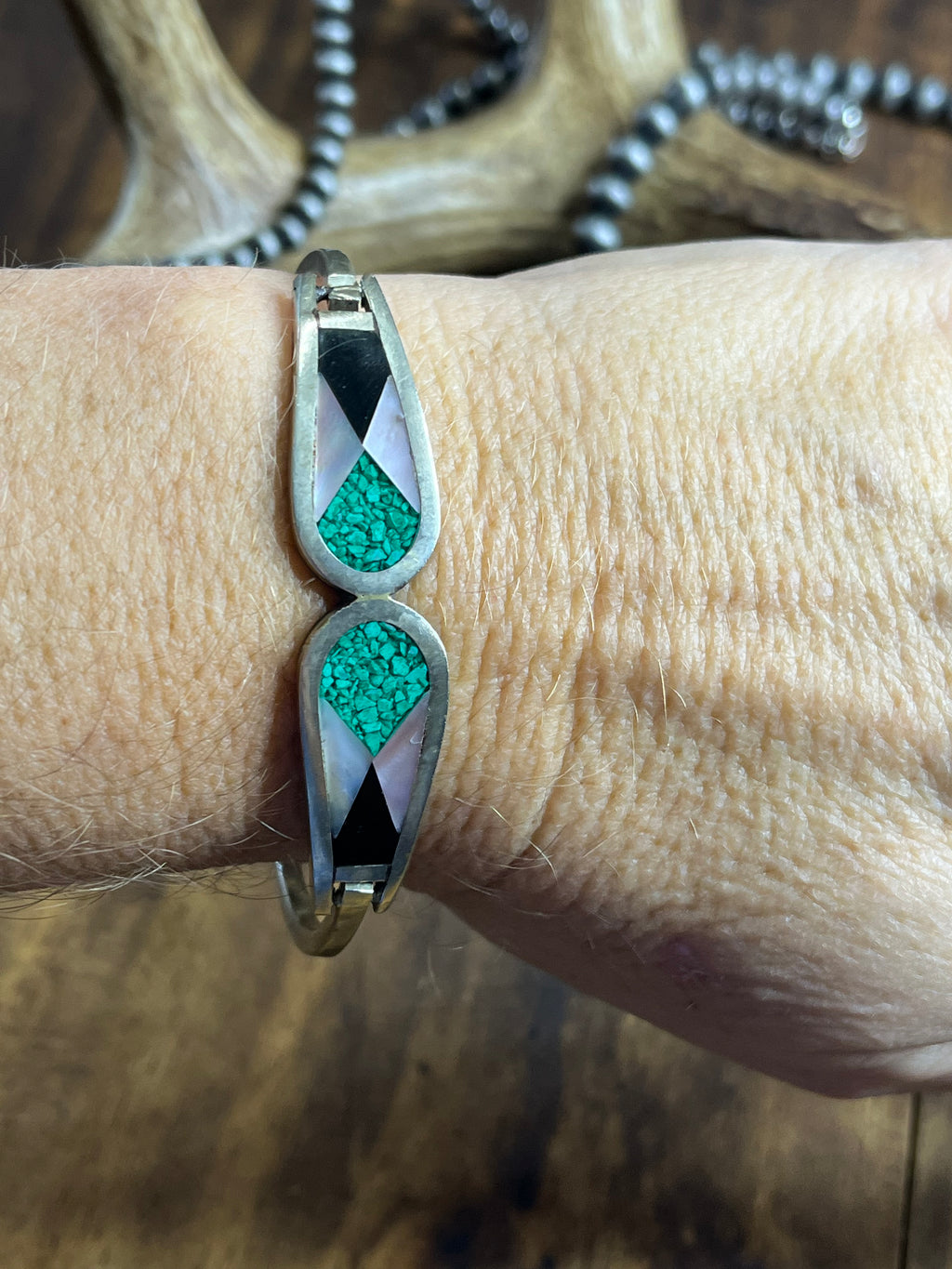 Navajo Vintage Turquoise Inlay/Mother of Pearl Bracelet