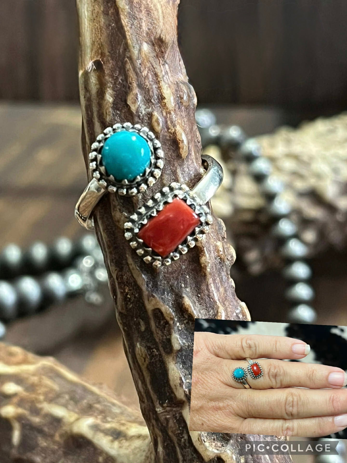 Turquoise/Coral Ring