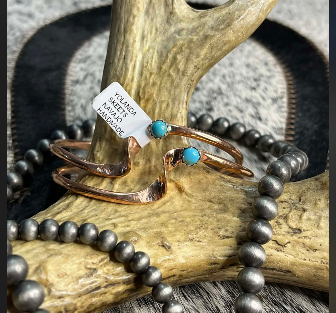 Navajo Copper/Turquoise Bracelet made by Yolanda Skeets