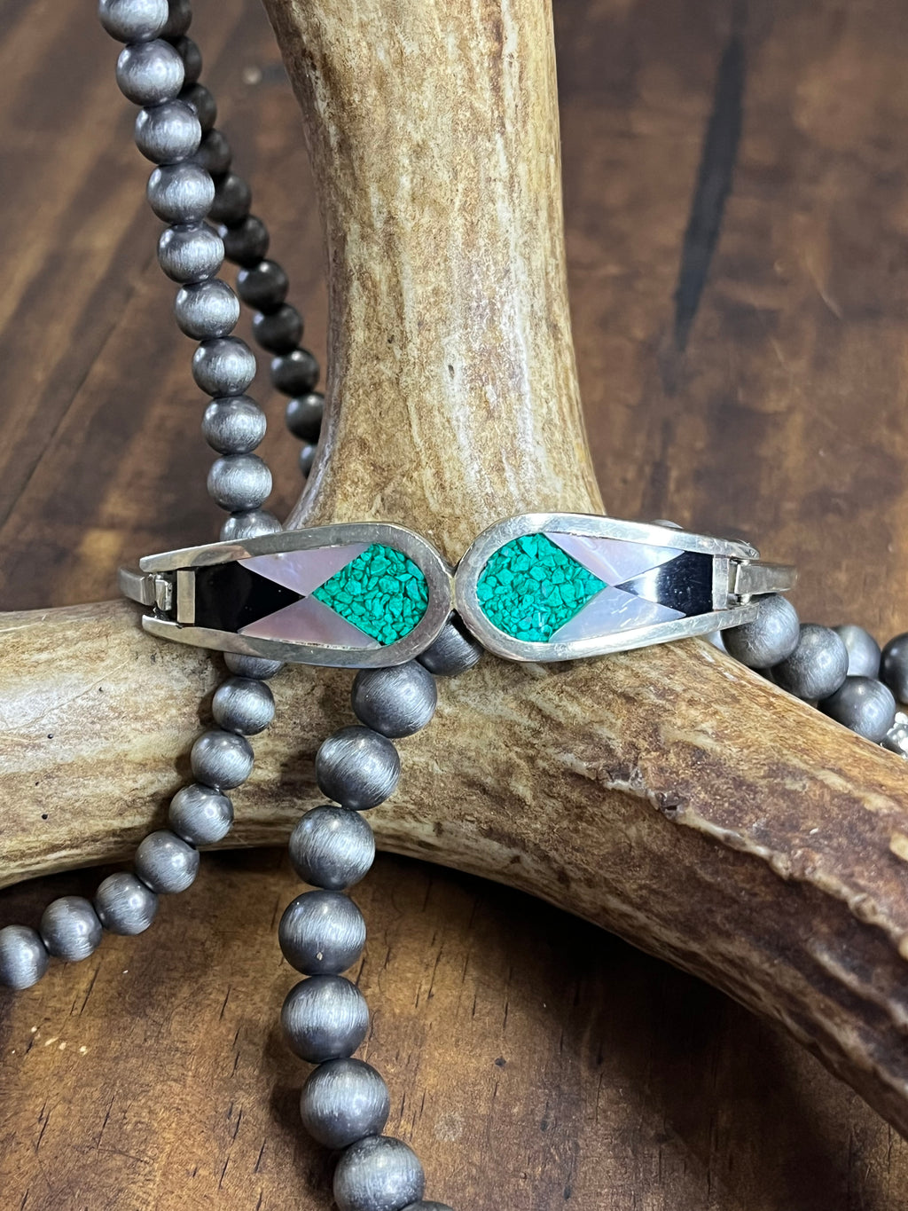 Navajo Vintage Turquoise Inlay/Mother of Pearl Bracelet