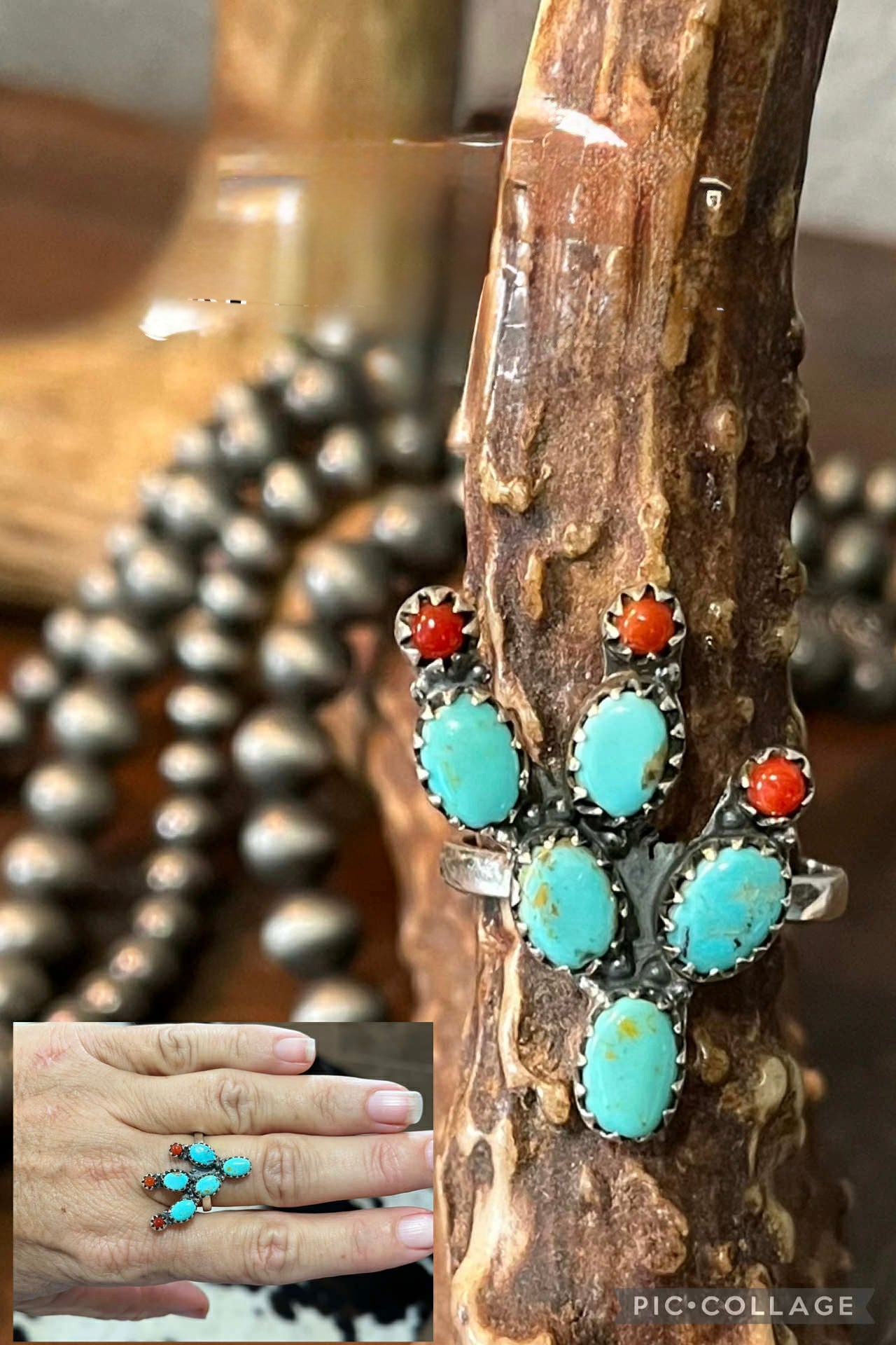 Turquoise Coral Prickly Pear Ring