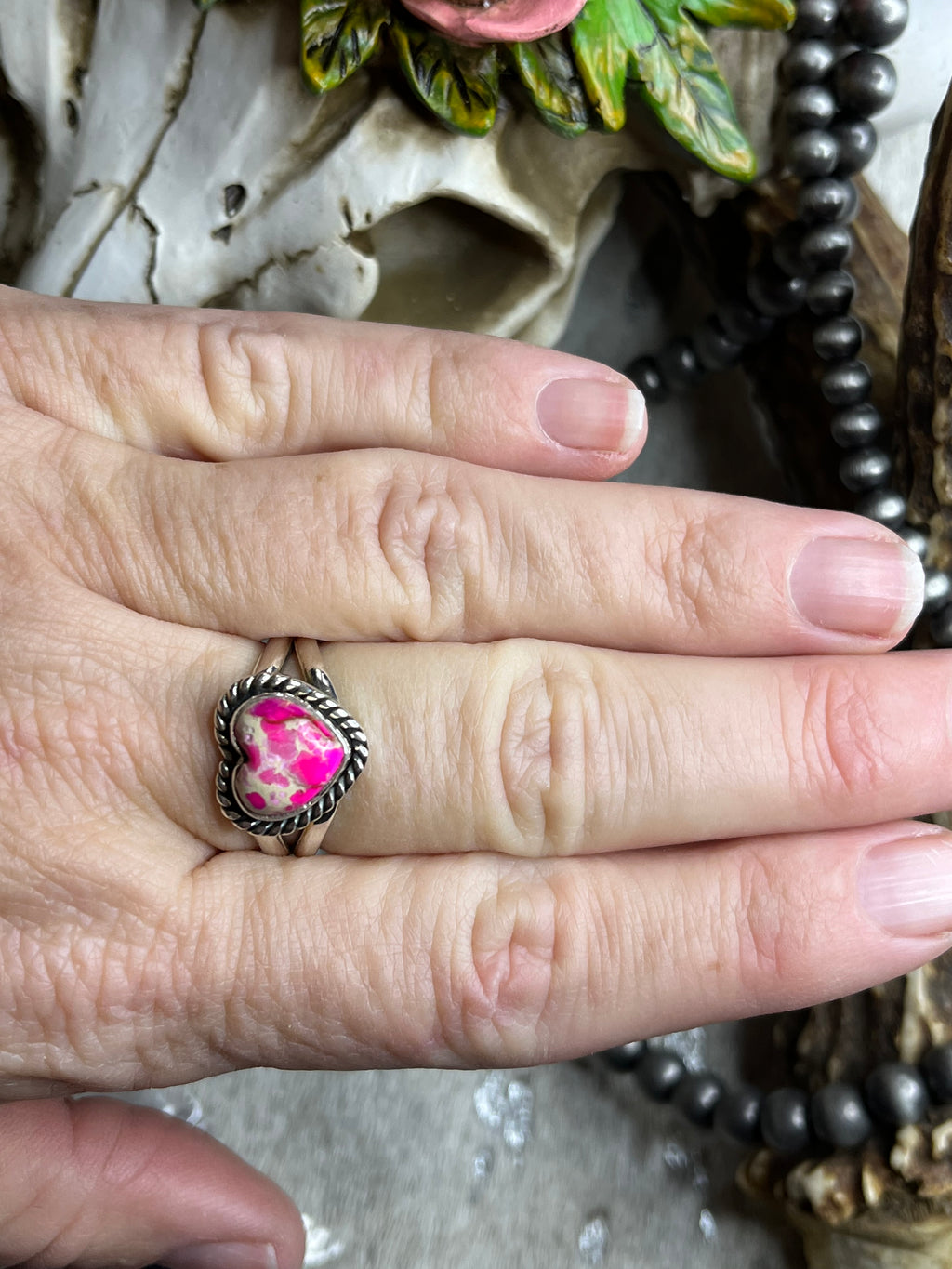 Pink Sea Sediment Jasper Heart Ring