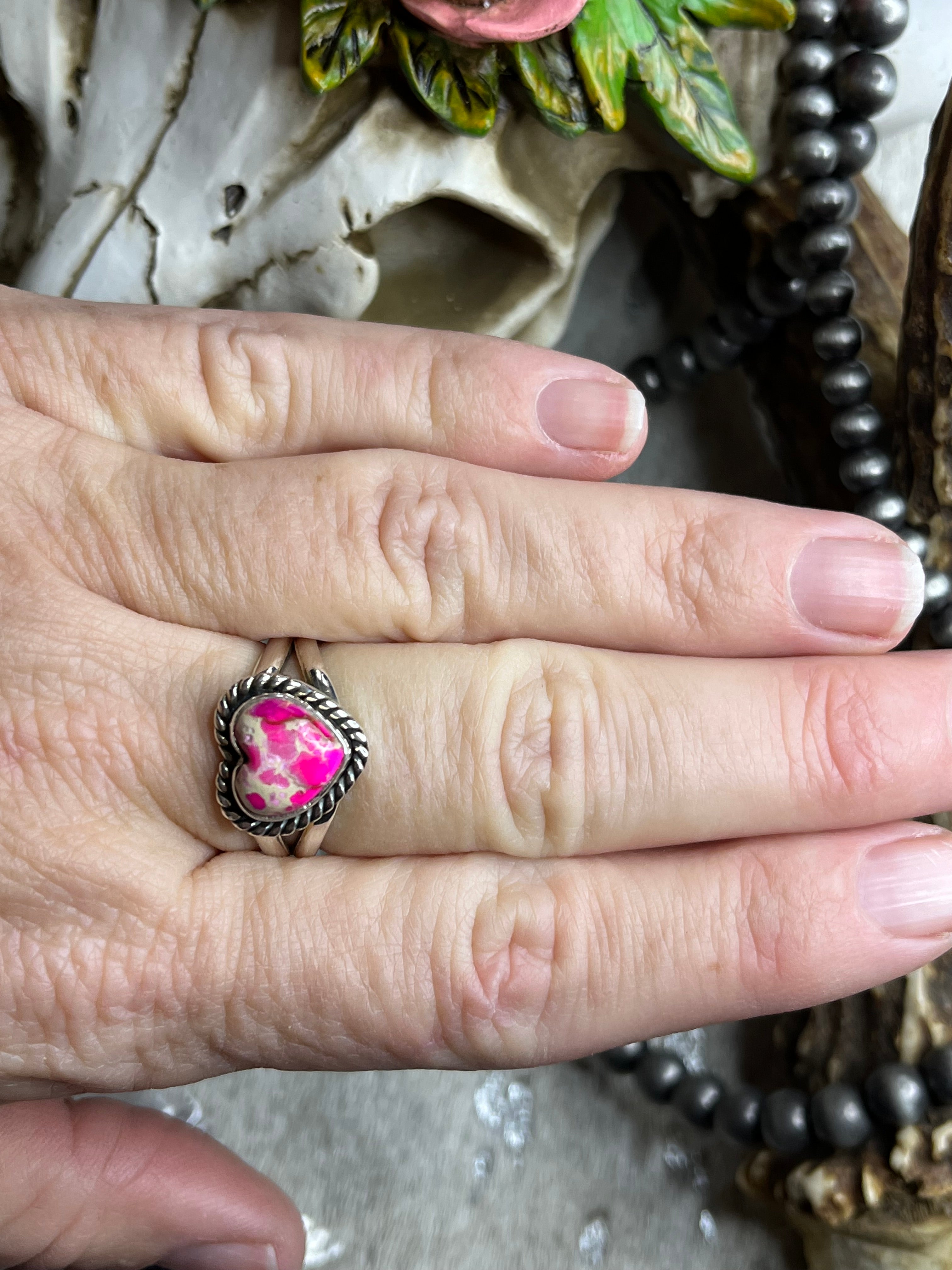 Pink Sea Sediment Jasper Heart Ring