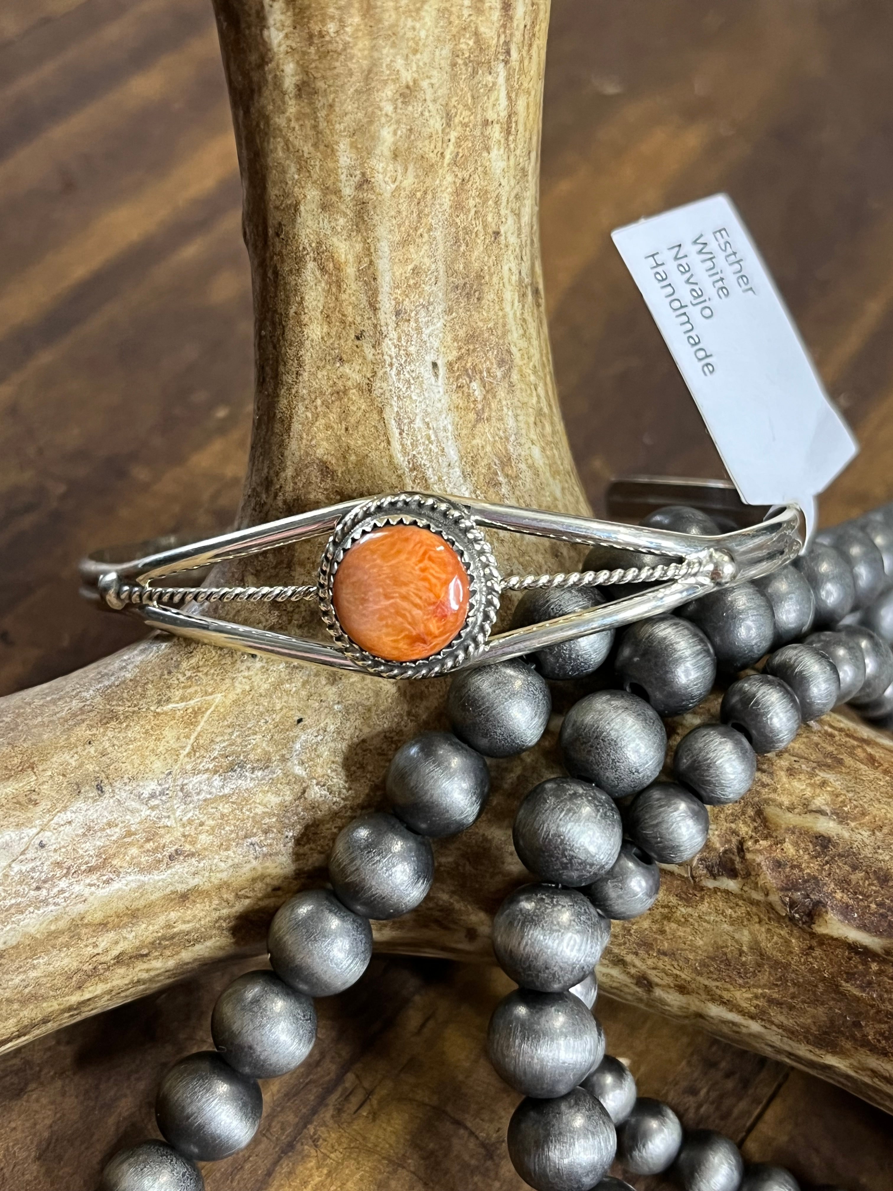 Navajo Esther White Orange Spiny Bracelet