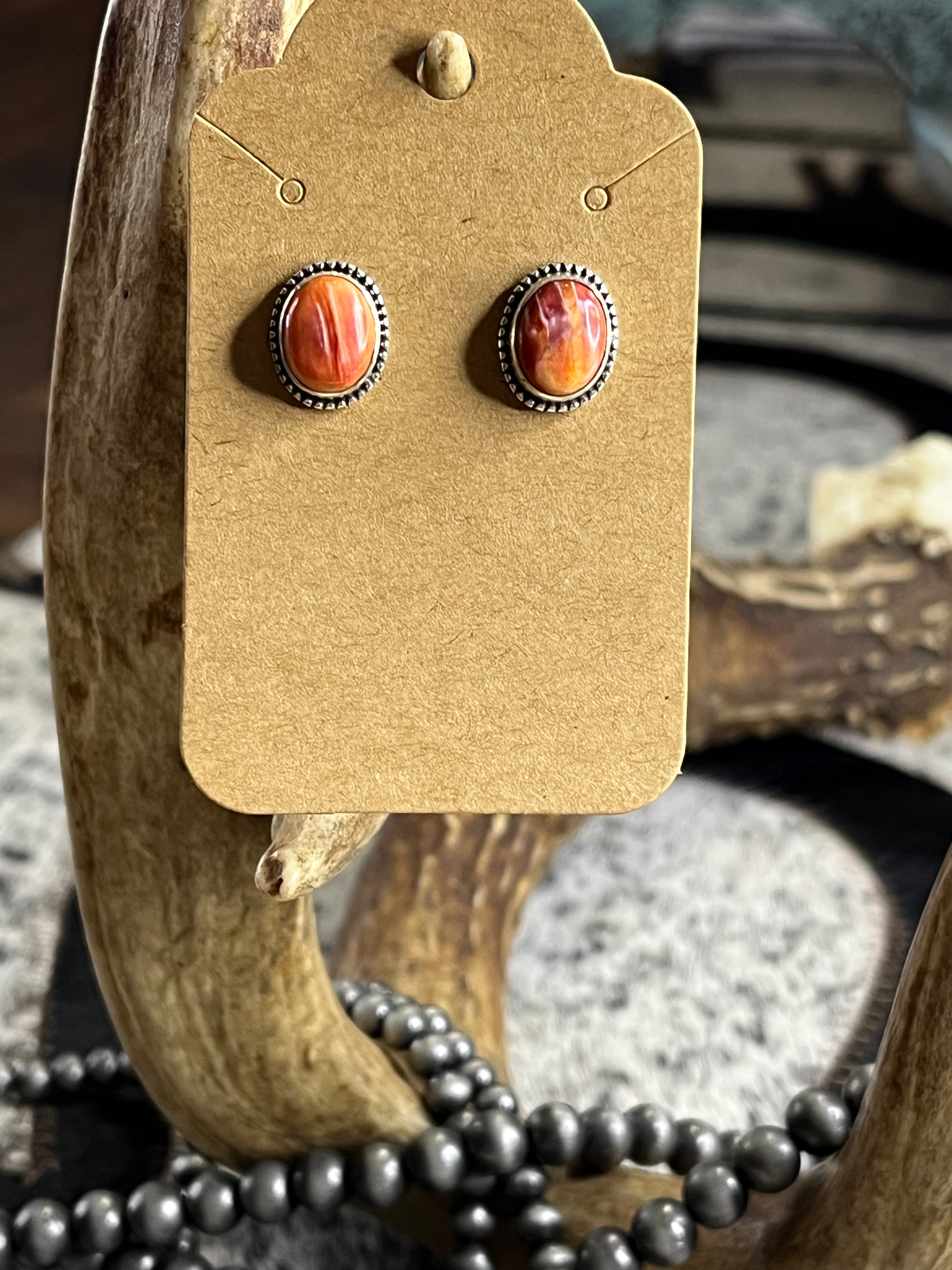 Red & Orange Spiny Stud Earrings