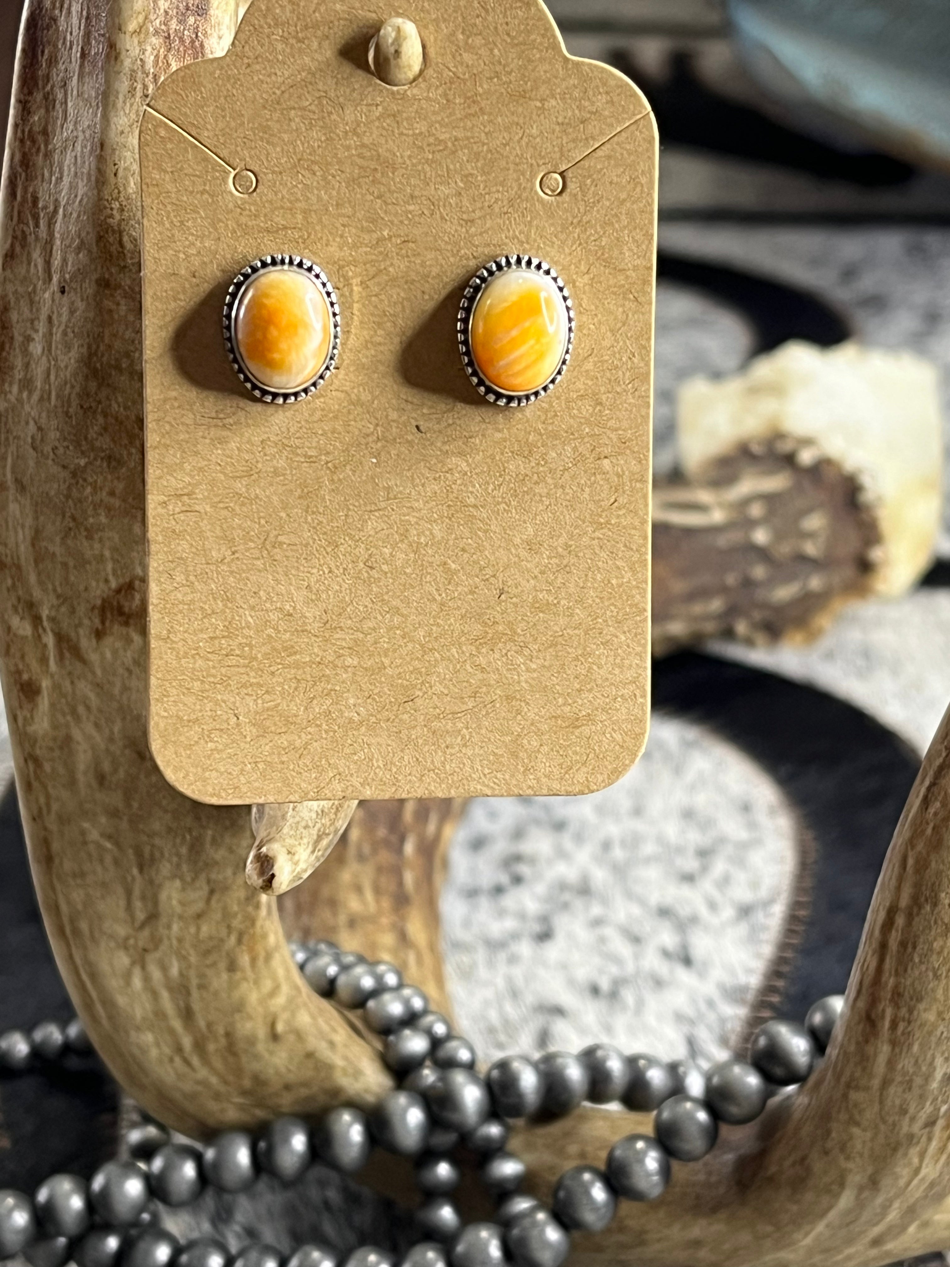 Orange Spiny Stud Earrings