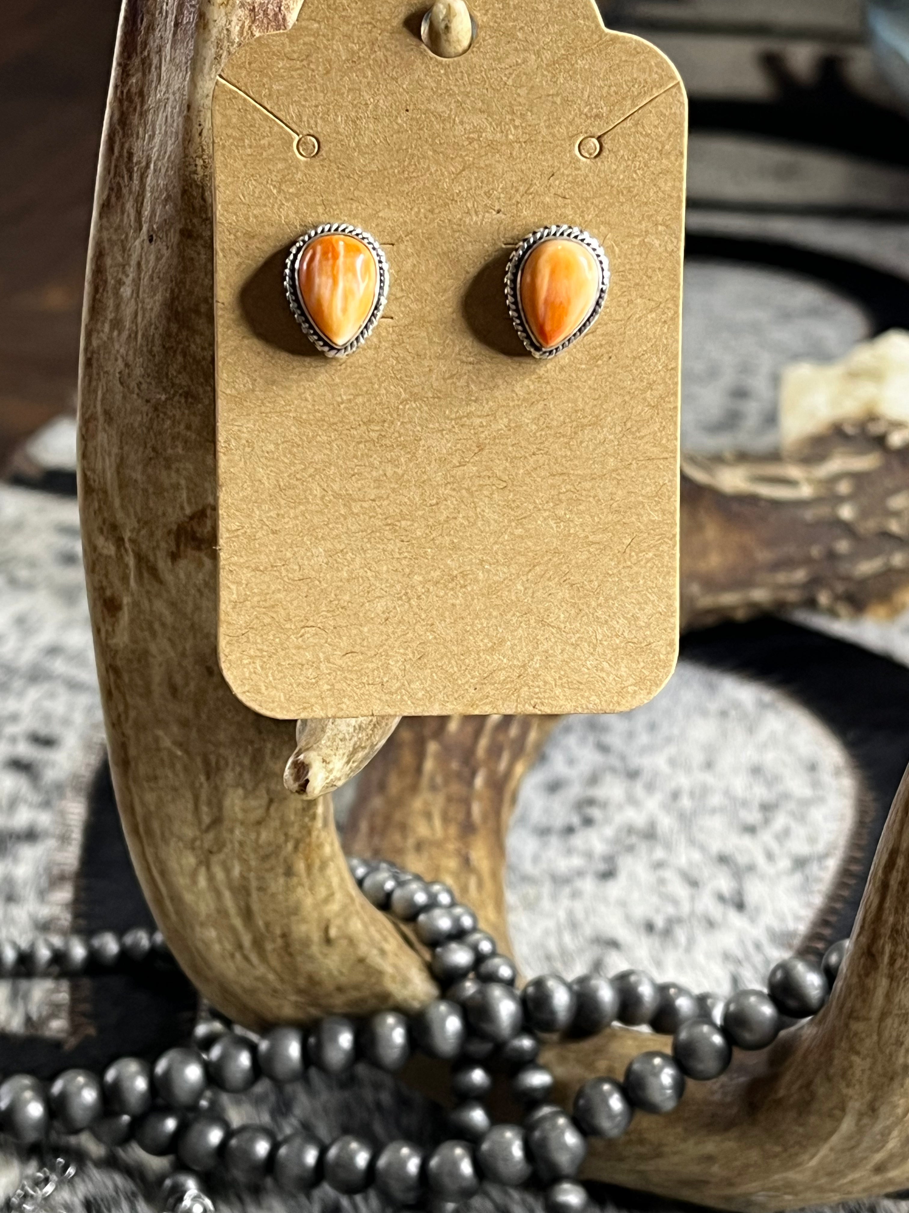 Orange Spiny Stud Earrings